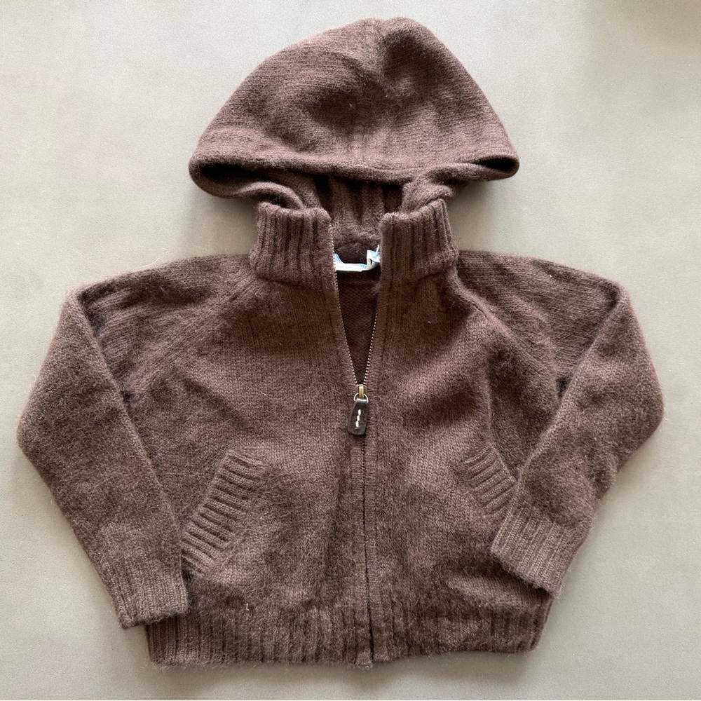Kico Kids Brown Hooded Thick Cashmere Zip Sweater Cardigan Jacket Sz 2
